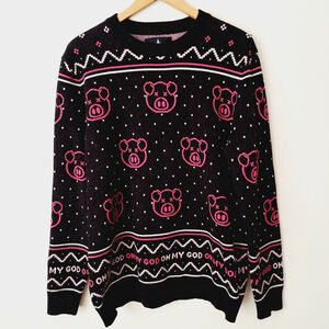 SHANE DAWSON Mens Sweater Sz XL Ugly Sweater Oh My God Black Pink Pigs